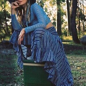NWT Wally Maxi chevron Blue Metallic Skirt Size M